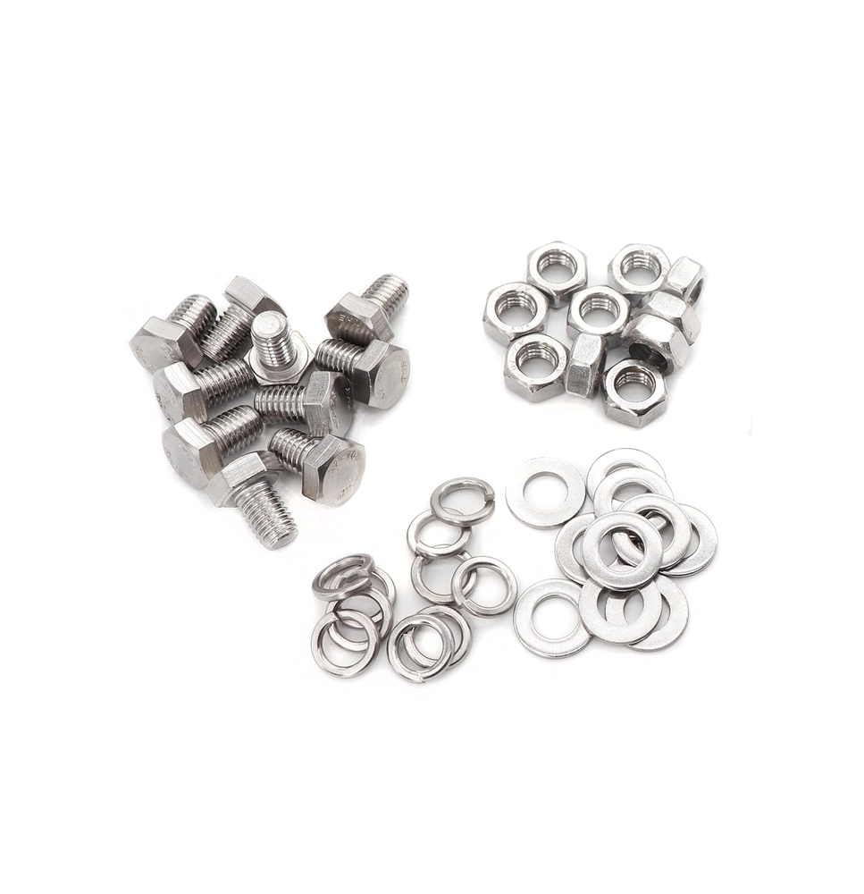 40Pcs M8 x 12mm Hex Bolts, Nuts, Flat & Spring Lock Washers Set
