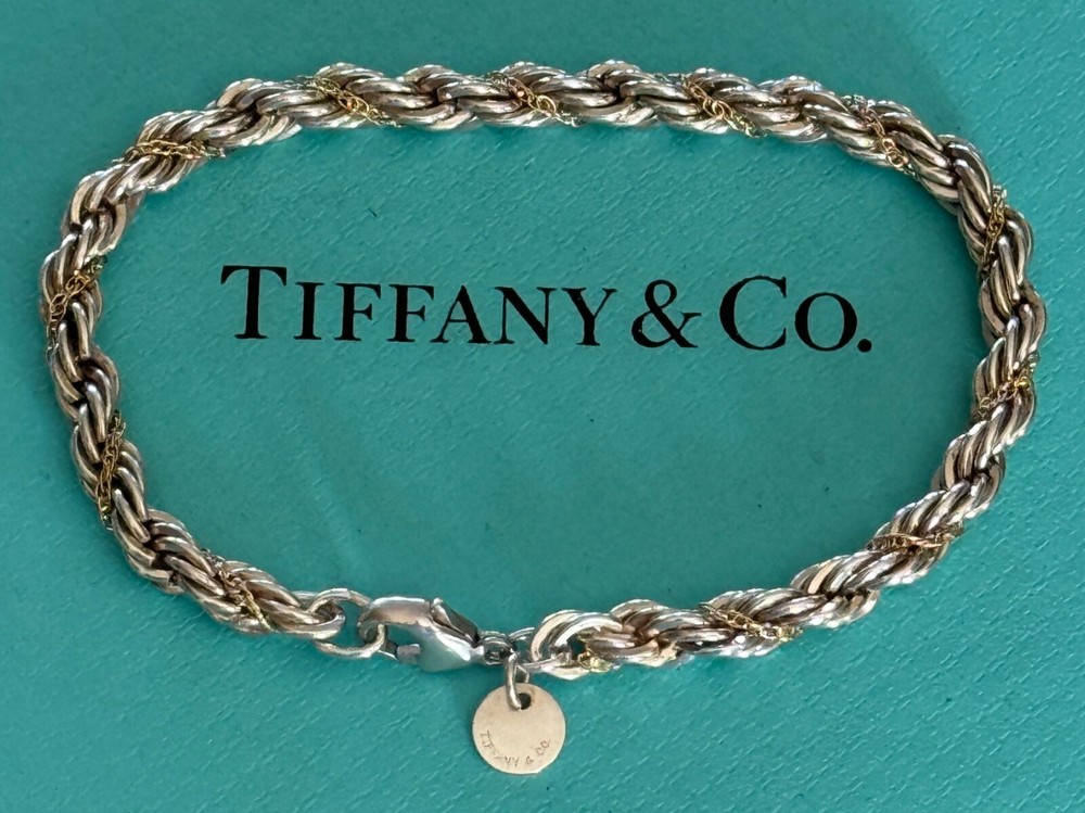 Tiffany & Co.  Rope Bracelet Sterling Silver 925  & 18k Gold  7 1/4
