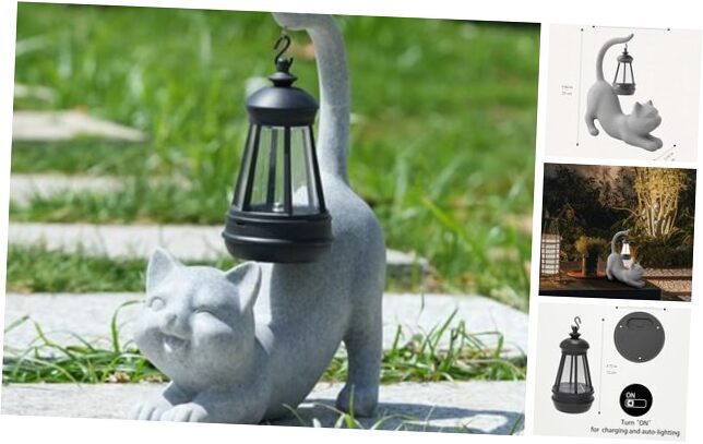 10-Inch Solar-Powered Outdoor Cat Statue with LED Tail Lights
