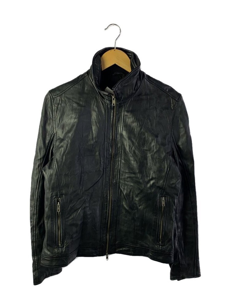 Liugoo Lamb Leather Riders Jacket with Stand Collar in Sheepskin Size L