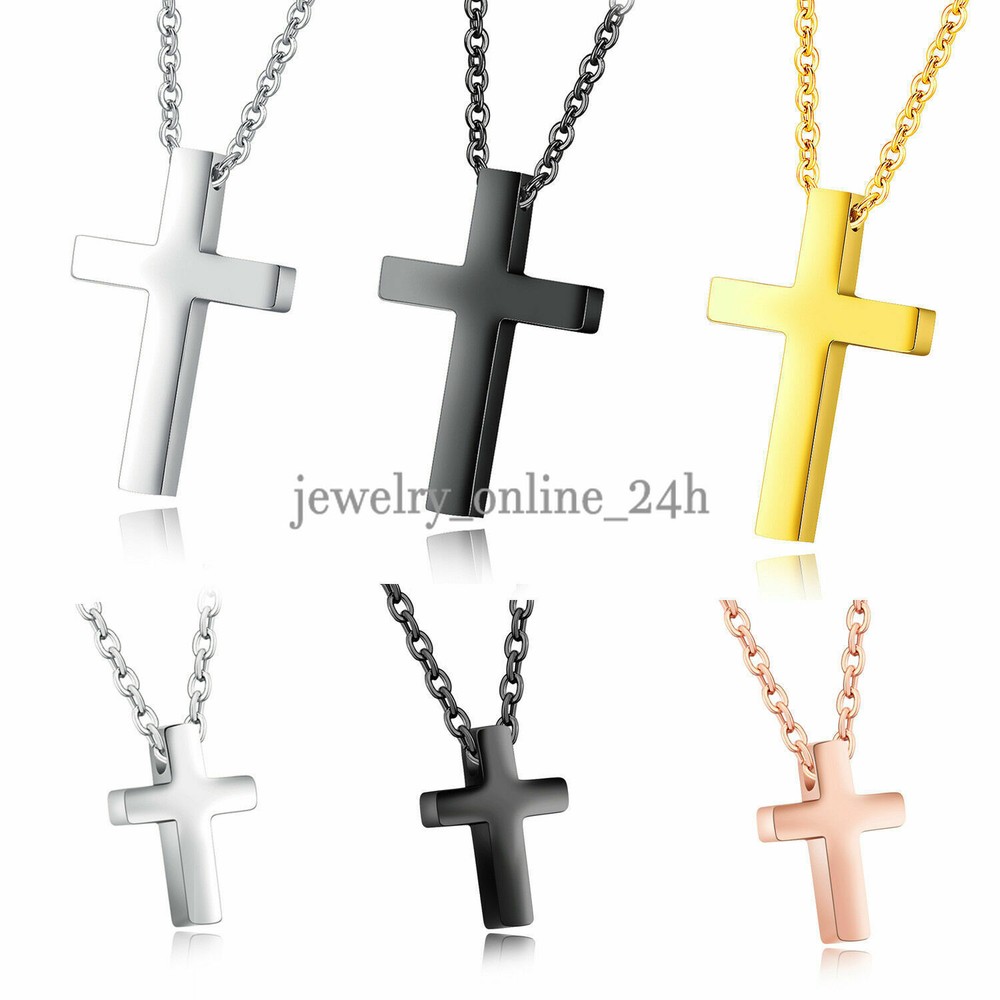 Small Cross Pendant Necklace for Women Boy Girl Pendant Curb Chain Gift 16inch