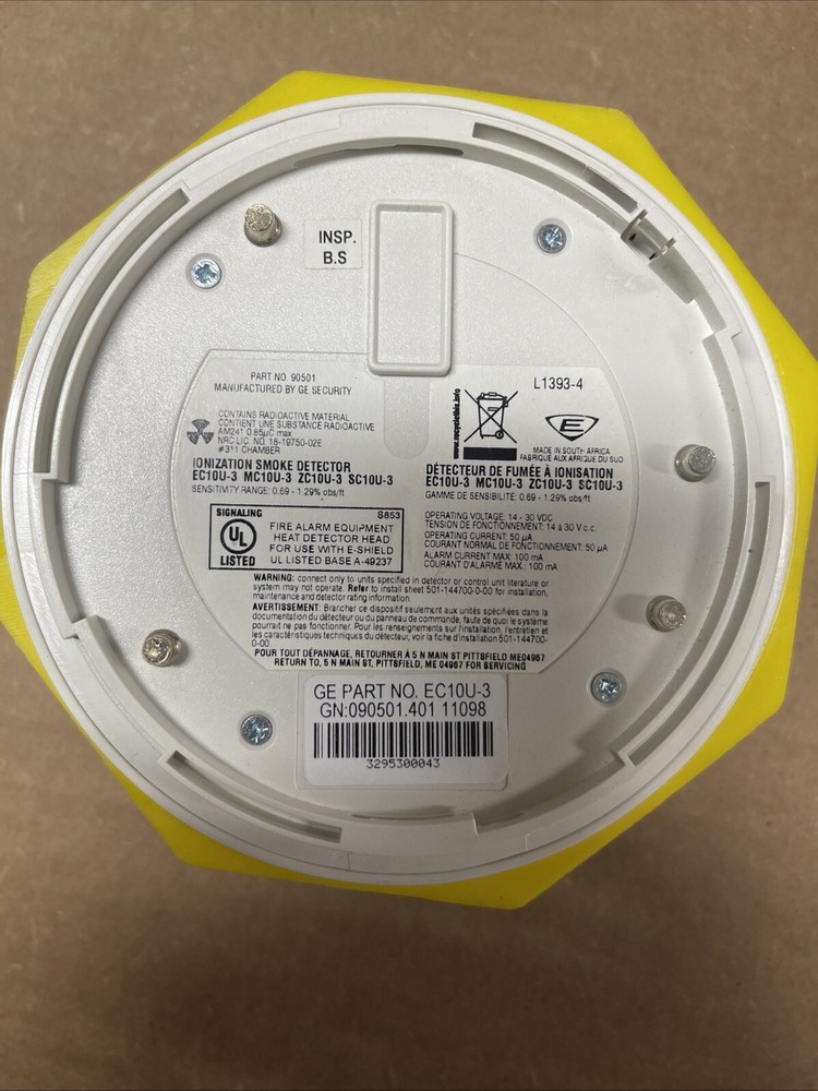 GE Ionization smoke detector Part number EC10-3 fire alarm equipment