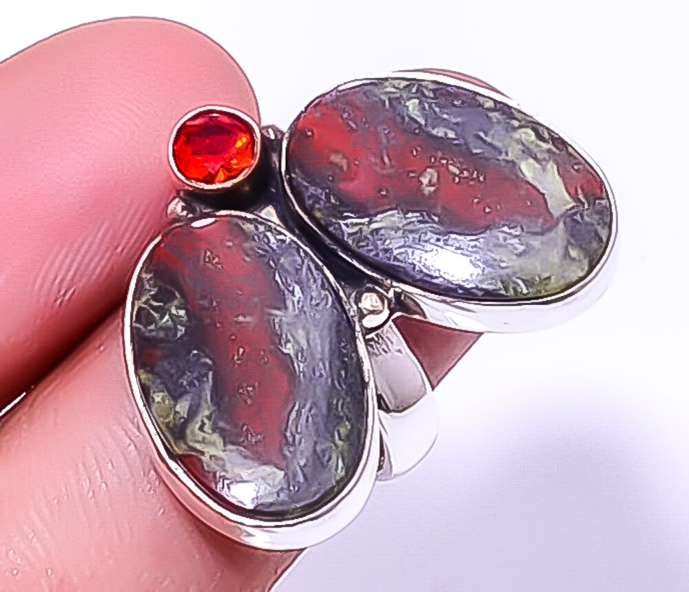 Dragon Blood Jasper & Garnet Gemstone 925 Sterling Silver Ring Adjustable (76 A6