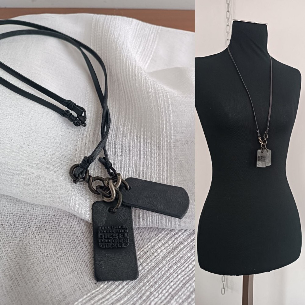 Diesel Leather Pendant on Leather Strap Black Boho unisex