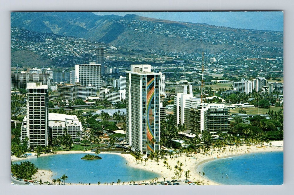 Waikiki HI-Hawaii, Aerial The Hilton Hawaiian Village, Antique Vintage Postcard