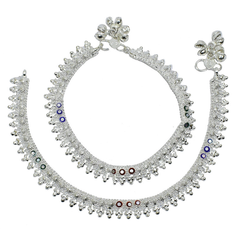 Silver Tone Ethnic Anklet Payal Chain Barefoot Jewelry Gift for Women