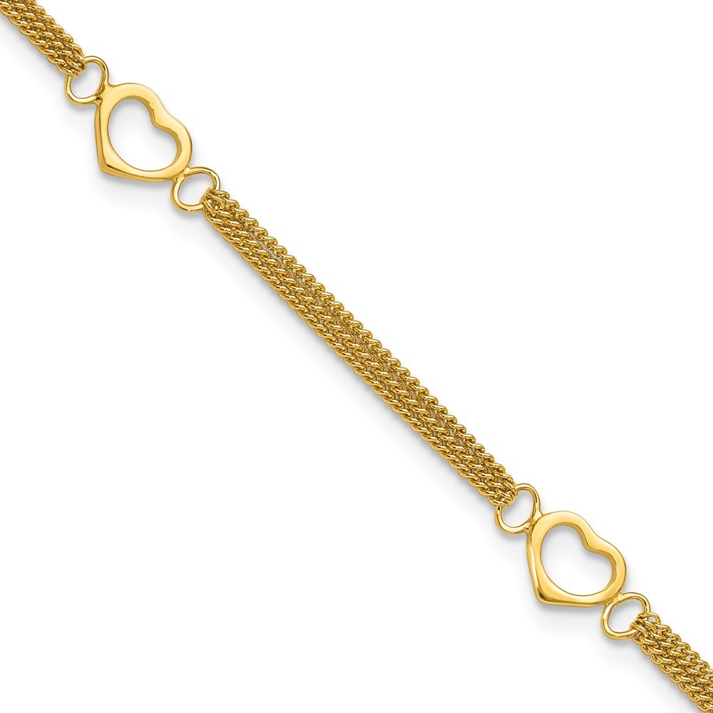 Elegant 925 Sterling Silver Gold-Tone Heart Multi-Strand Anklet 10
