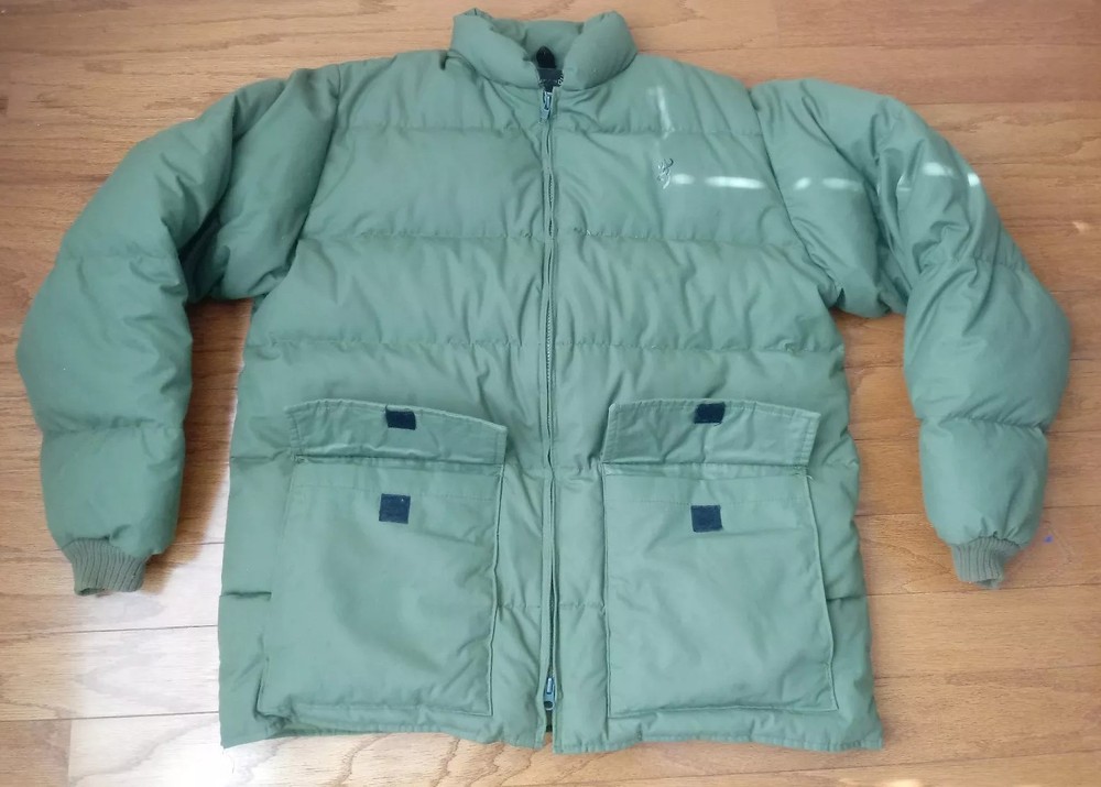 VTG Browning Large Green Quilted Goose Down Hunting Coat Jacket EUC