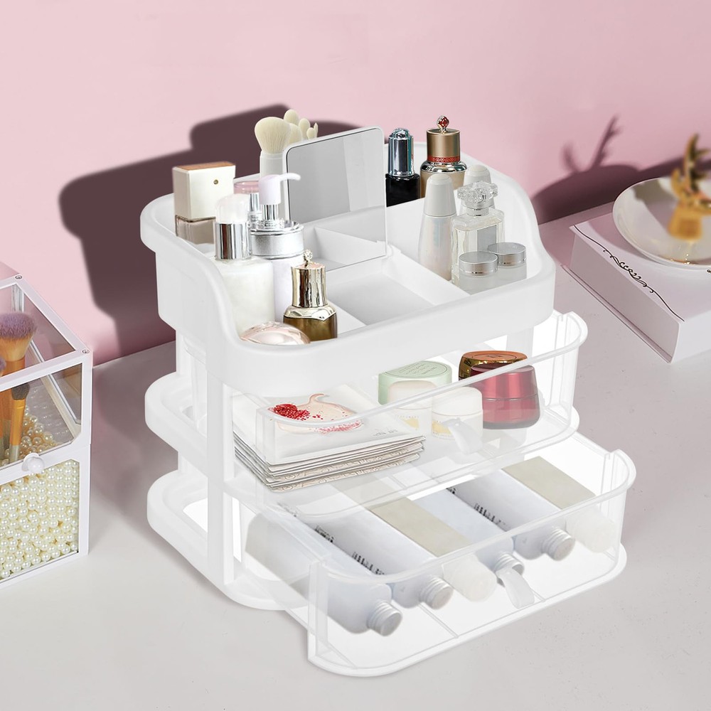 Clear Makeup Holder with 2 Drawers, Makeup Organizer, Make Up & Jewelry Stora...