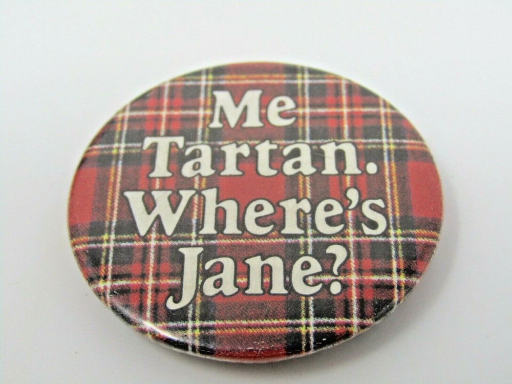 Me Tartan Button Pin with Jane Search Tartan Pattern Design