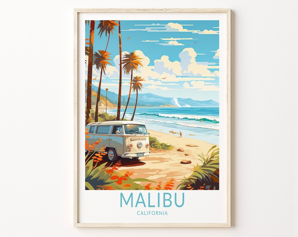 Malibu Coastal California Poster Malibu California Travel Poster Usa California