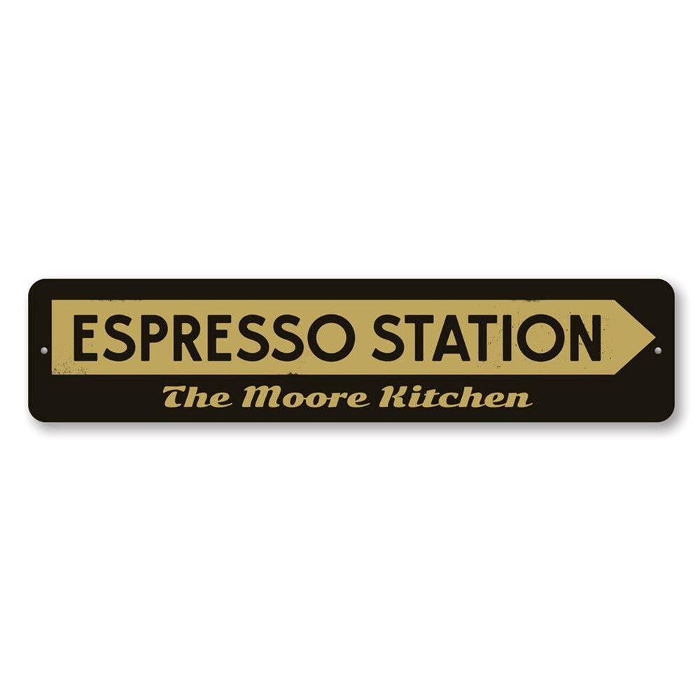 Personalized Espresso Station Arrow Family Name Kitchen Metal Decor Sign