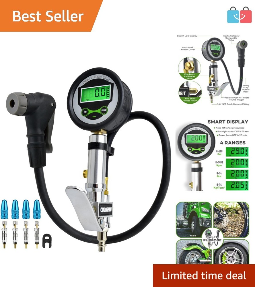 Portable Digital Bike Tire Inflator with Auto Valve Detection for Presta & Schrader-image