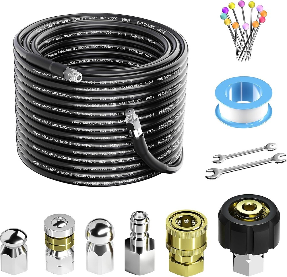 Sewer Jetter Kit 100FT for Pressure Washer 5800PSI Drain Cleaner Hose With ...