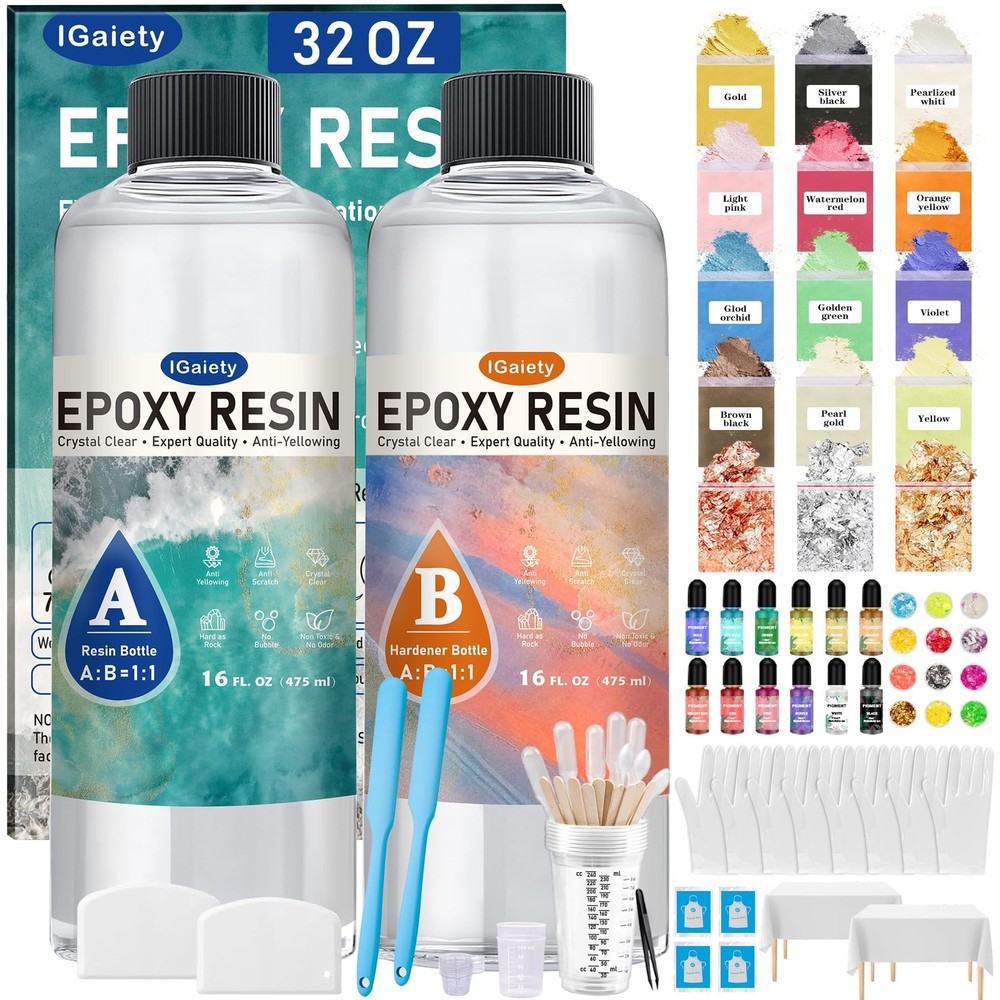 Epoxy Resin Kit 32 OZ Clear Bubble-Free Self-Leveling for DIY Crafts and Art Projects