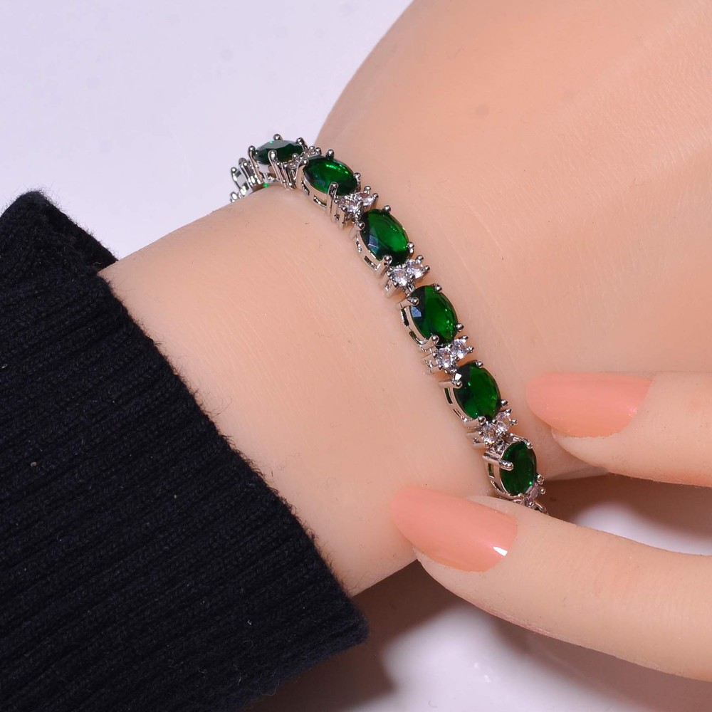 Tsavorite & Cubic Zirconia 925 Sterling Silver Tennis Bracelet 7.99