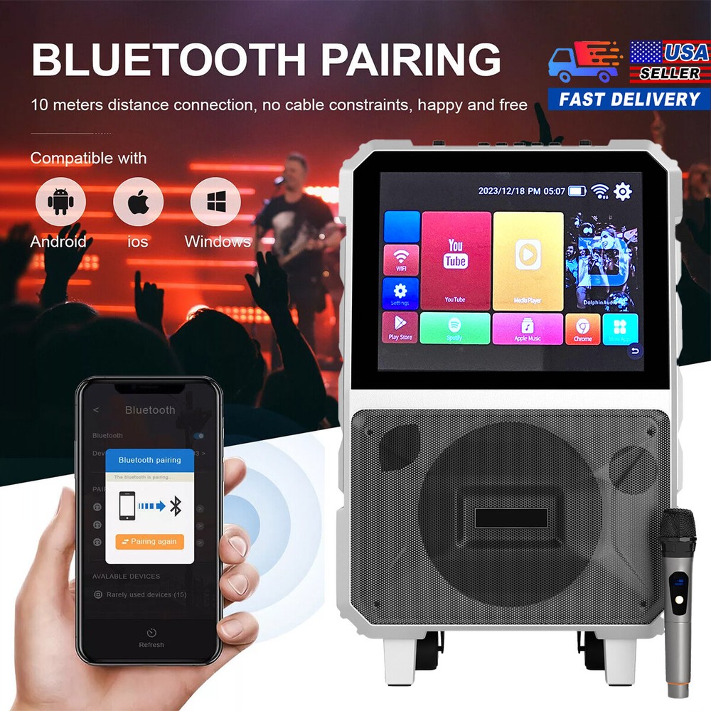 3000W Portable Karaoke Machine Bluetooth Speaker w/Mic & Lyrics Display Screen