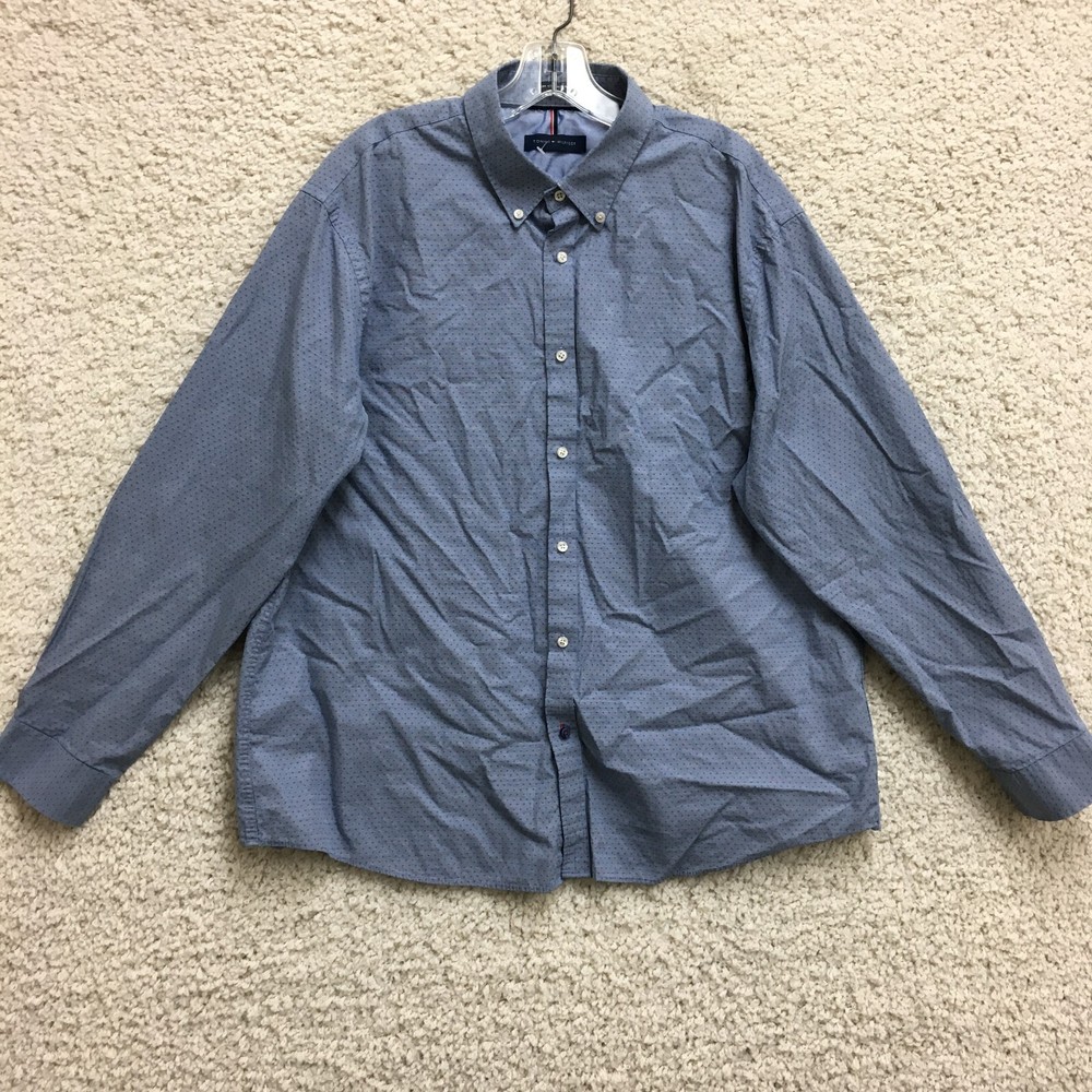 Tommy Hilfiger Men's Slim Fit Non-Iron Dress Shirt Long Sleeve Blue 18