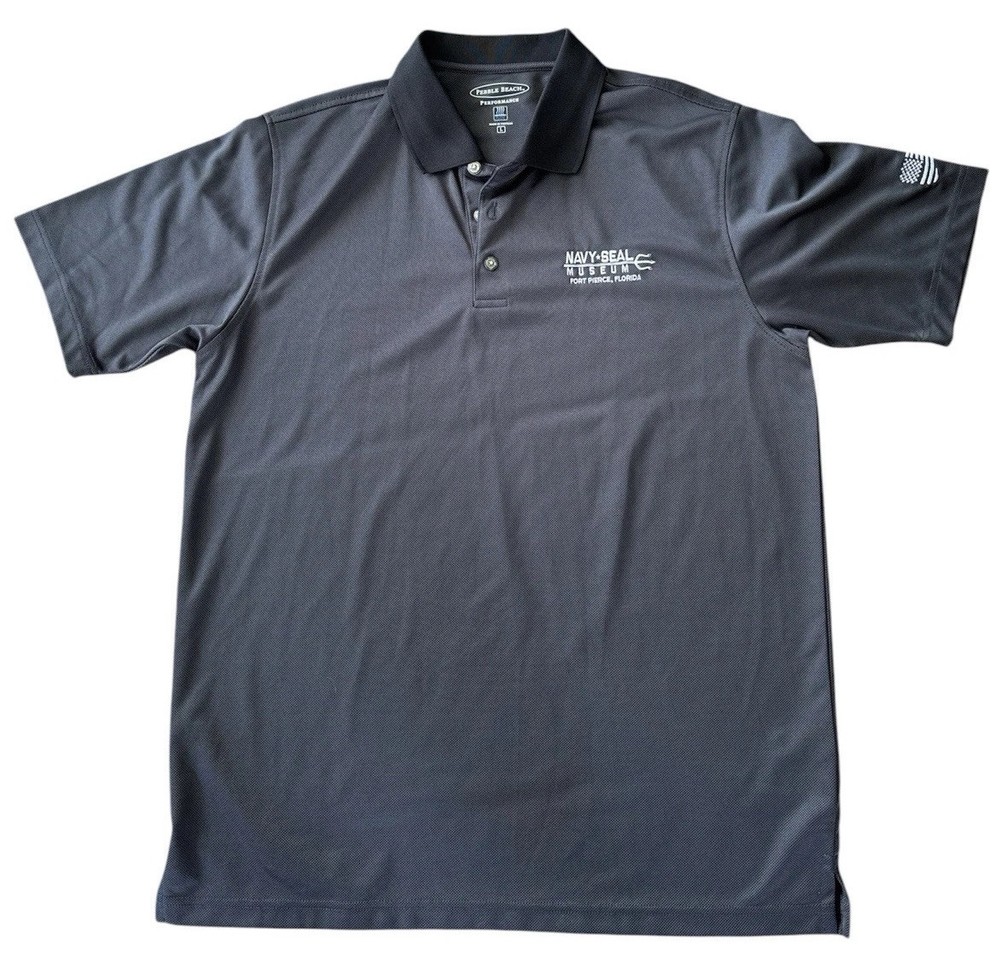 Men's Navy Seal Museum Gray Dry Fit Polo Large EUC Worn Once