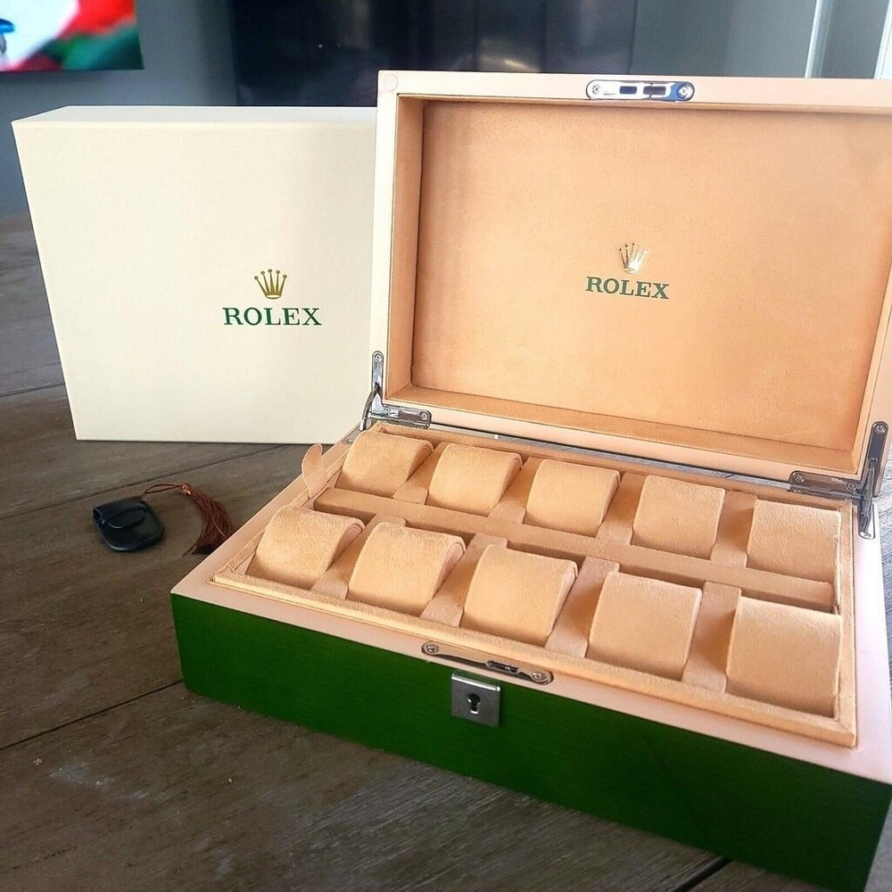 Rolex Green Lacquer Wood 10 Slot Multi-Watch Box - Luxury Display