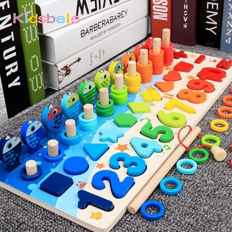 Kids Montessori Math Toys for Toddlers Educational Wooden Puzzle Fishing Toys Co