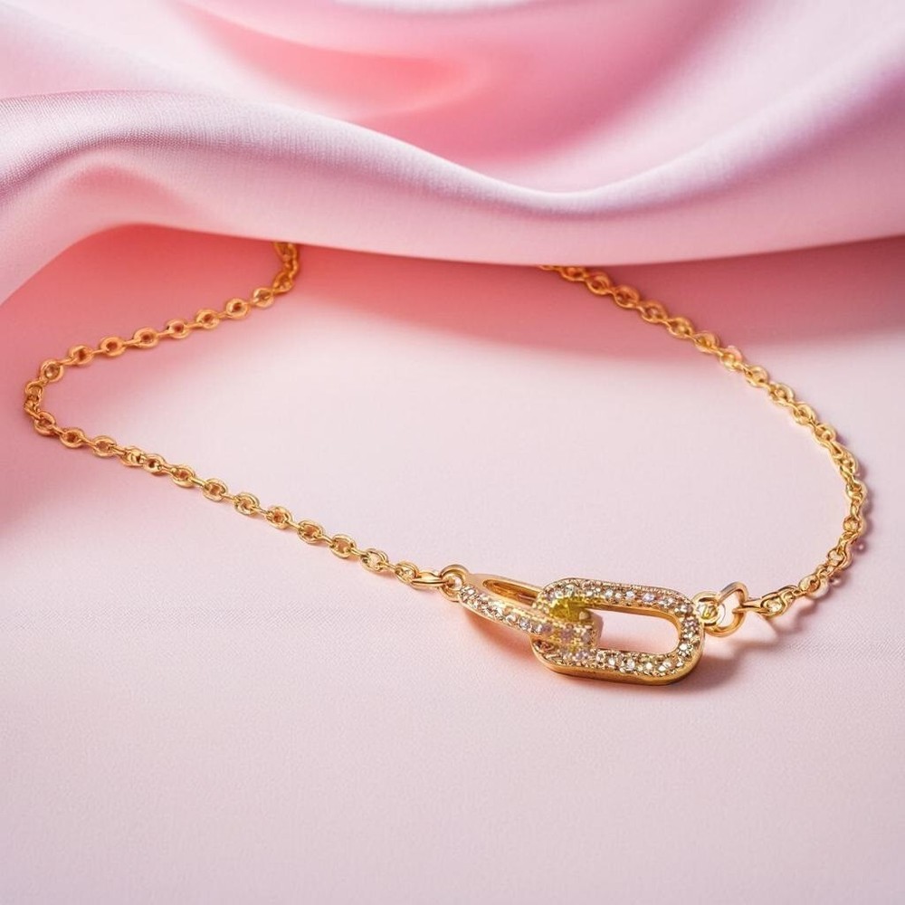 Interlocking Oval Link Pendant Necklace, Gold Women's Jewellery, Adjustable 50cm