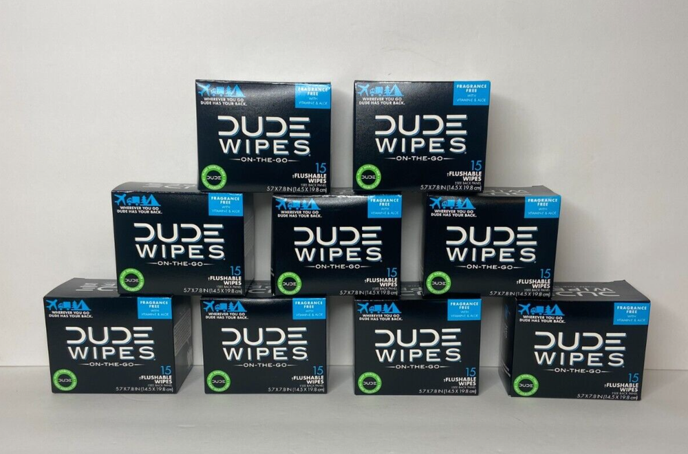 Dude Wipes Flushable On The Go 9 Boxes of 15pk 135 Wipes Total