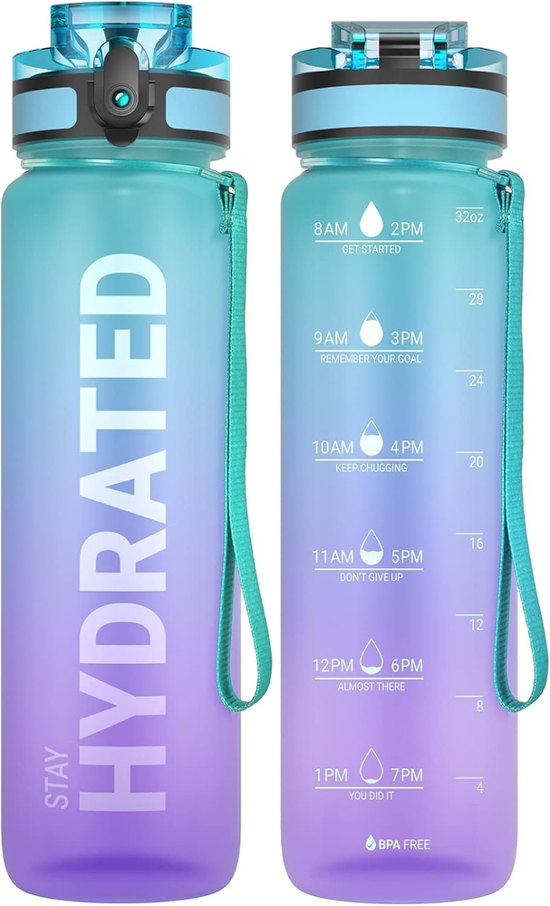 32Oz Durable Leakproof Motivational Water Bottle with Time Marker