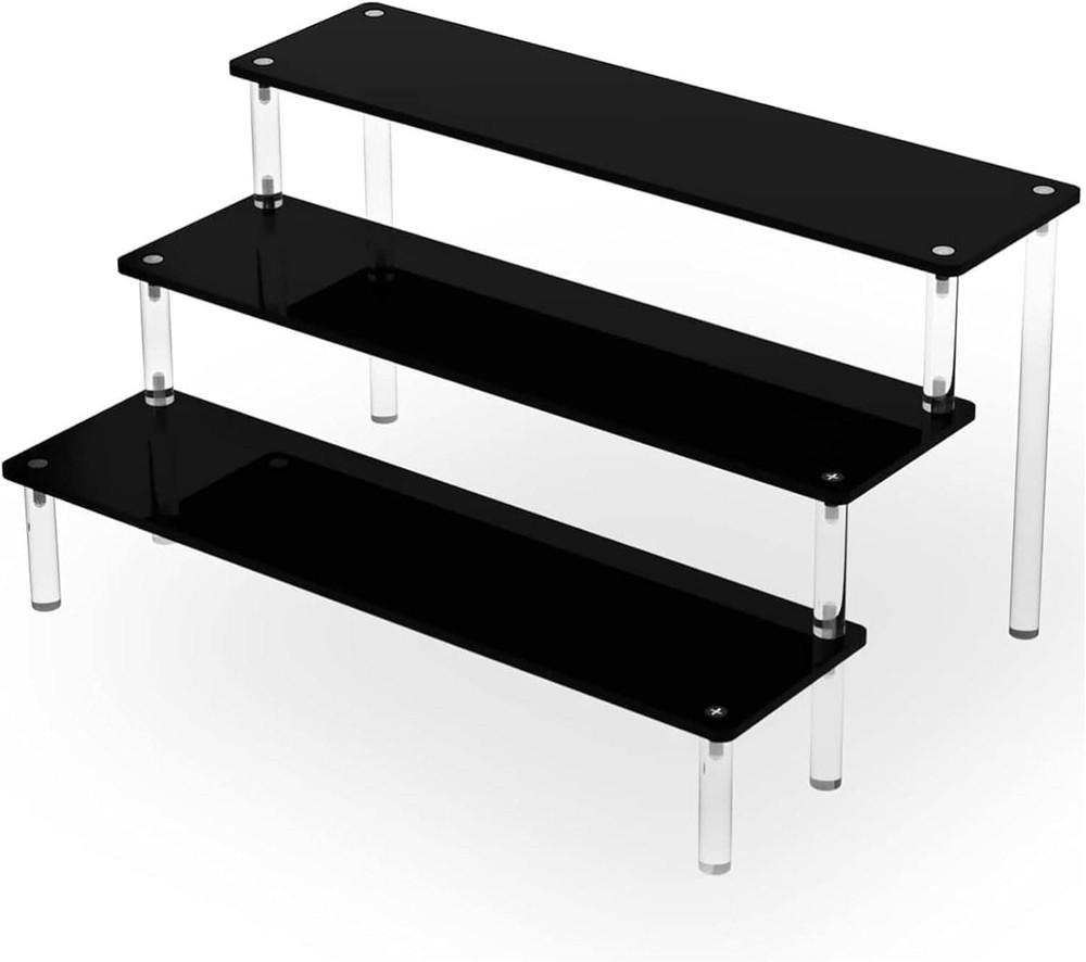 Black Acrylic Shelf Riser - 3 Tier Perfume Organizer Cologne Display Stand Large