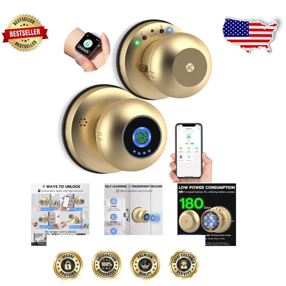 Gold Smart Door Lock - Fingerprint, Bluetooth & Keyless Entry