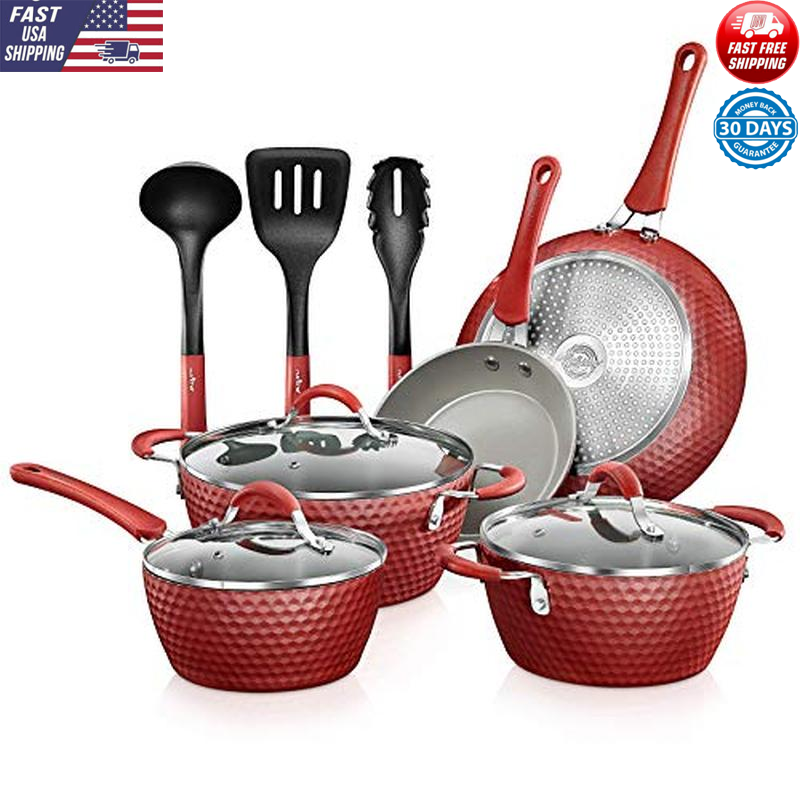 11 Piece Non-Stick Cookware Set Pots Pans Ergonomic Handles Induction Compatible