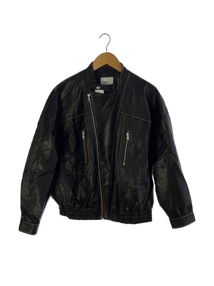 Murua Black Leather Blouson Jacket in Polyester Free Size Plain Design 012450200301-01 1266
