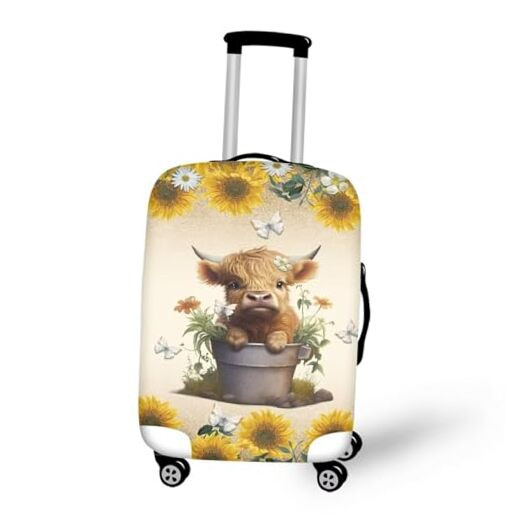 Highland Cow Suitcase Cover L(for 26-29 inch luggage) Highland Cow Sunflower