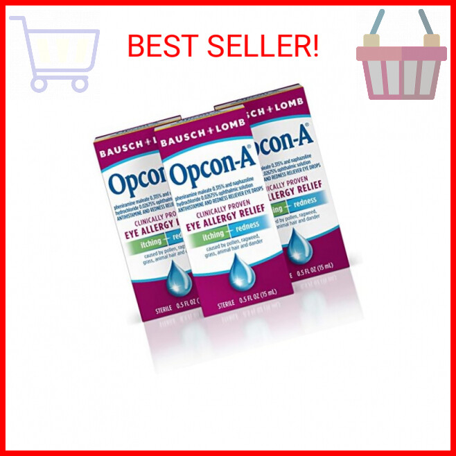 Opcon-A Allergy Eye Drops by Bausch + Lomb, for Itch and Redness Relief, Red and