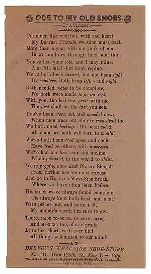 A CUSTOMER / Flyer Ode to My Old Shoes 1st Edition 1889-image