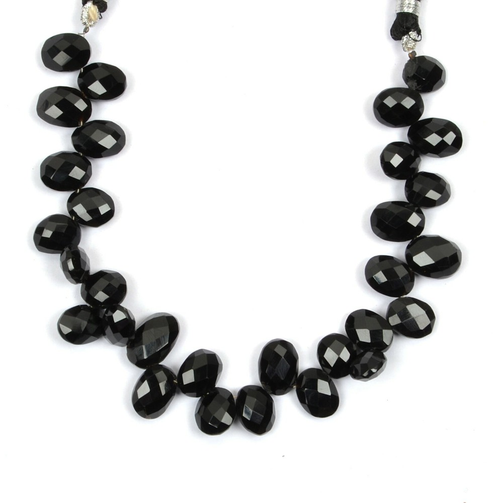 Natural Black Onyx 8 Inch Strand 30 Faceted Oval Beads 9x11-9x14mm
