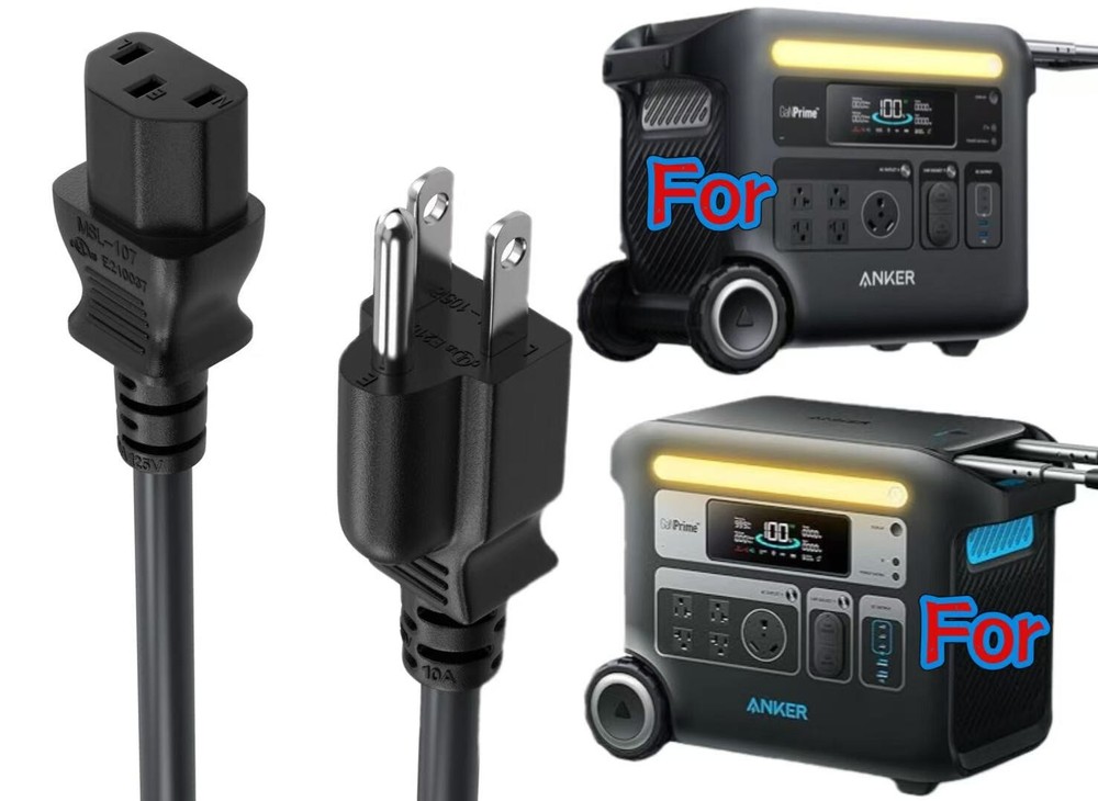 Anker SOLIX F2000 F2600 Power Station Replacement AC Power Cord Cable