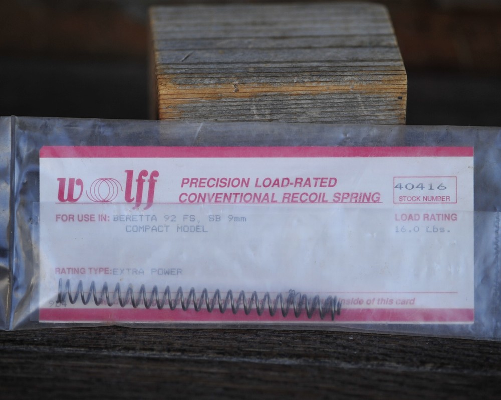 Wolff Recoil Spring Beretta 92 FS /SB, 9mm Compact Model 16lb Extra Power 40416