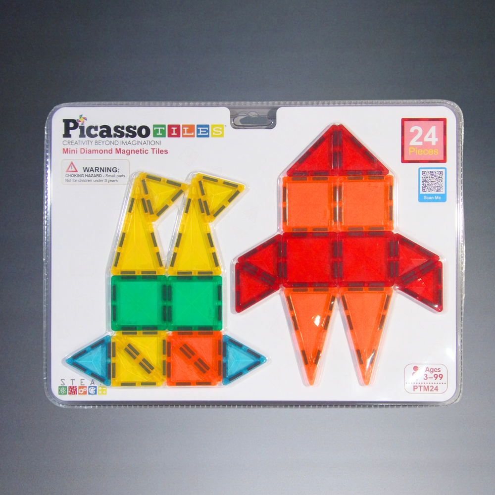 PICASSOTILES 24pc MINI DIAMOND MAGNETIC TILES PTM24 BUILDING BLOCK SET