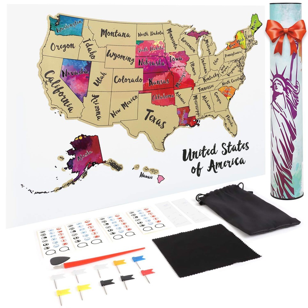 JARLINK Scratch Off USA Map Poster, 12x17 inches United States Map with Uniqu...