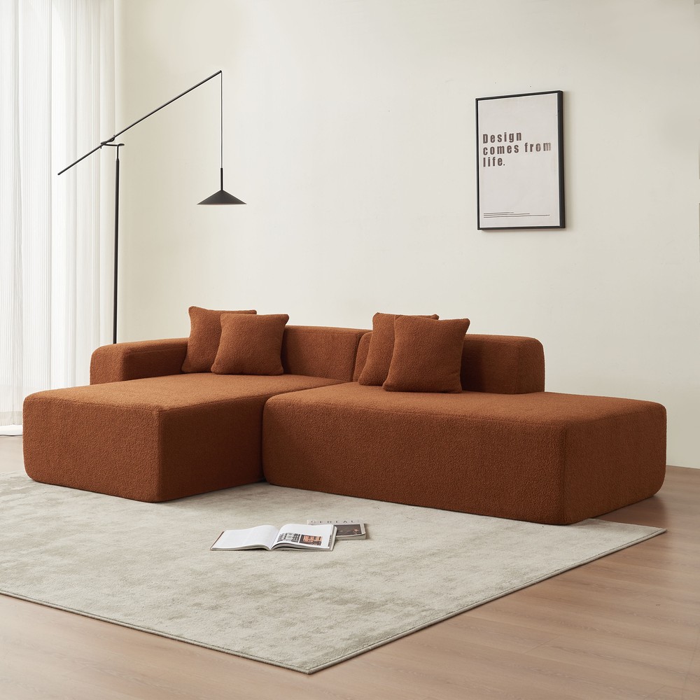 Modern L-Shape Modular Sectional Sofa with Chaise in Soft Lambswool Fabric