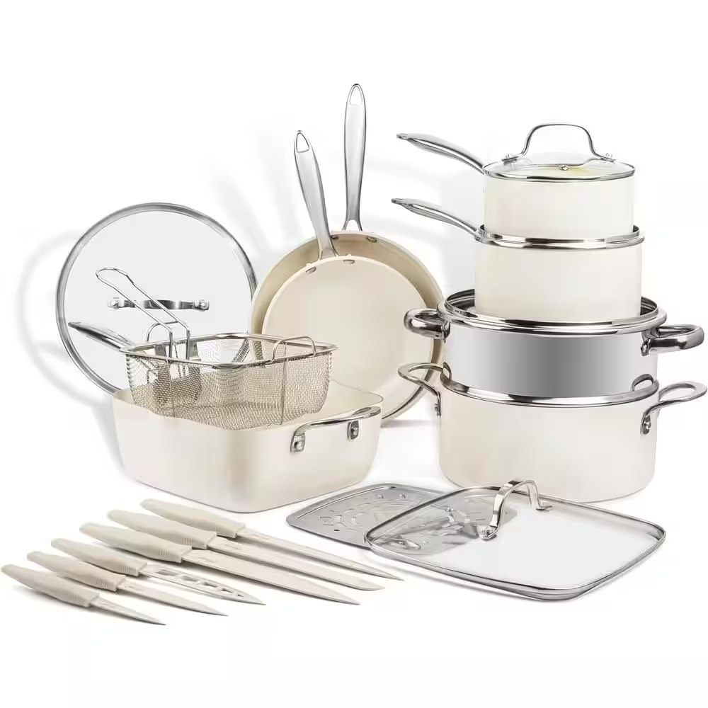 Collection 20-Piece Aluminum Ultra Performance Ceramic Non-stick Set in Cream