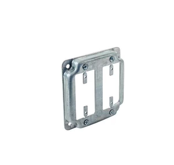 4 In. W Steel Metallic 2-Gang Raised 1/2 In, Exposed Work Square Cover for 2 GFC