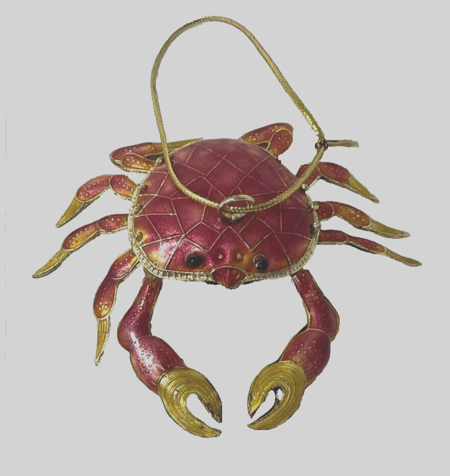 Cloisonne Enamel Pink Crab Articulated Jointed Christmas Ornament Gold Plated