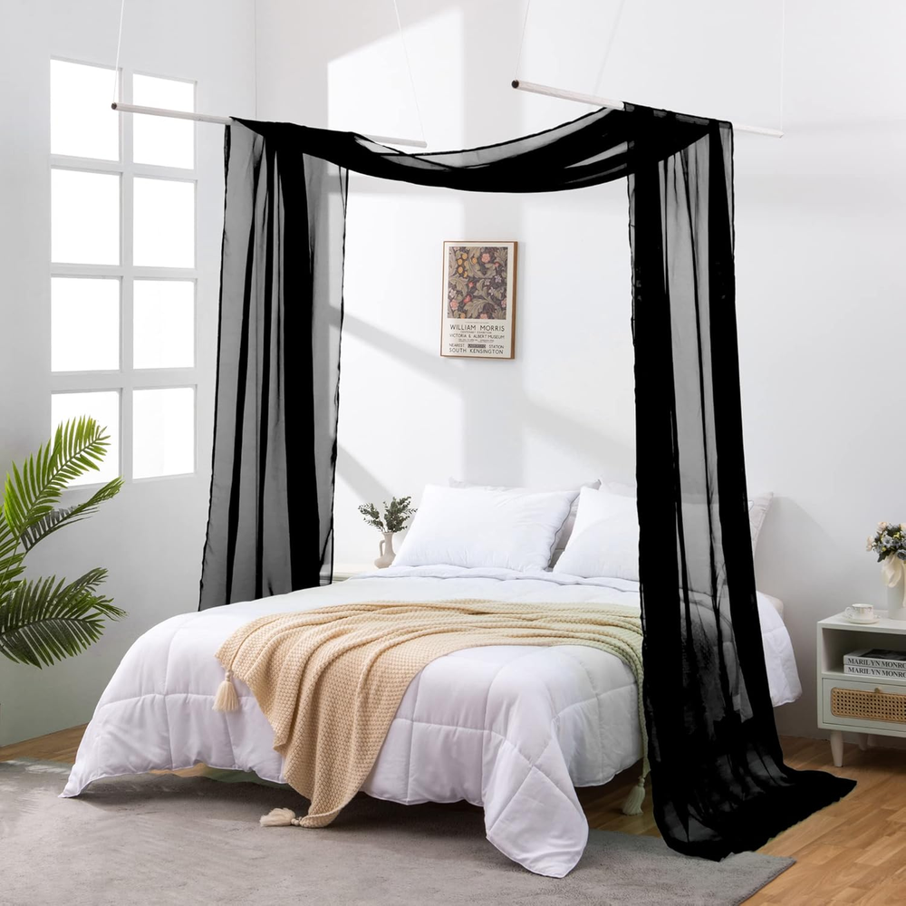 Black Tulle Bed Canopy 216 Inch Long, Bed Canopy Scarves Decorative Drapes for F