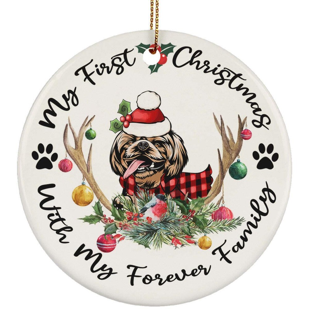 My First Christmas Shih Tzu Smile Dog With Deer Anlters Ornament Gift Tree Decor