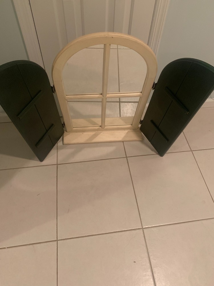 VINTAGE Wooden Mirror with Shutter Doors 32 x 22 x4