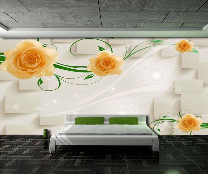 Visual Yellow Roses 3D Full Wall Mural Photo Wallpaper Printing Home Kids Decor-image