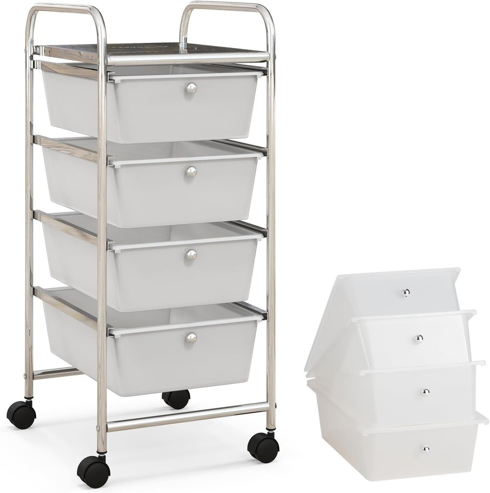 4-Drawer Rolling Storage Cart, Multipurpose Utility Drawer Cart for Crafts, S...