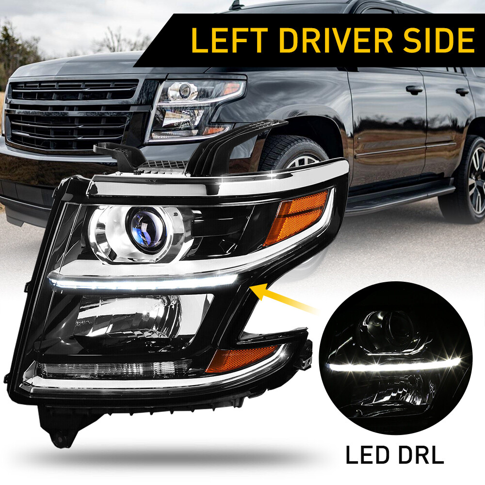 For 15-20 Chevy Tahoe Suburban Halogen Headlight Black Housing Amber Reflector